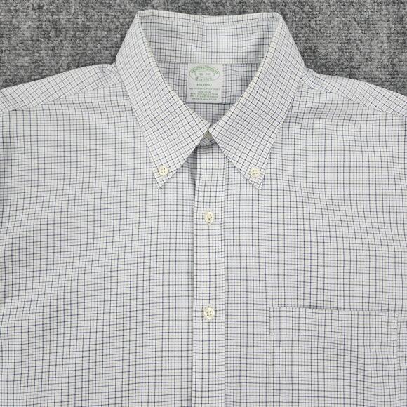 Brooks Brothers Shirt Mens 16 Blue White Check Milano Long Sleeve Button Down - Picture 10 of 15